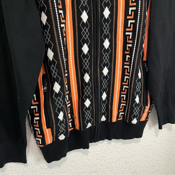 Luxton Black Orange Full Zip Argyle Long Sleeves Elbow Patch Sweater Mens Sz L - Picture 4 of 11